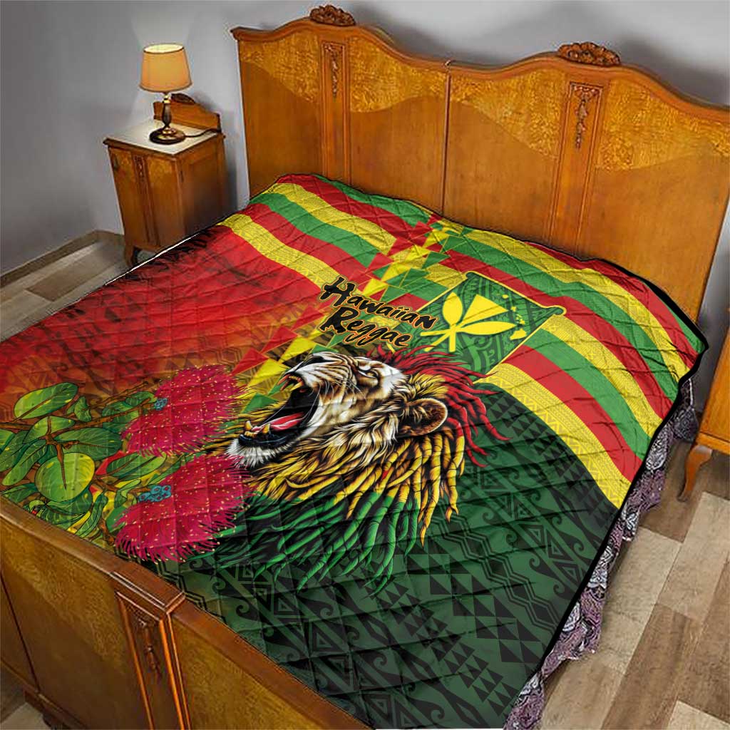 Hawaiian Reggae Quilt Kakau Art Motifs with Ohia Lehua and Rastafari Lion LT03 - Polynesian Pride