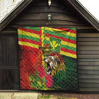 Hawaiian Reggae Quilt Kakau Art Motifs with Ohia Lehua and Rastafari Lion LT03 - Polynesian Pride