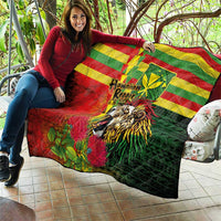 Hawaiian Reggae Quilt Kakau Art Motifs with Ohia Lehua and Rastafari Lion LT03 - Polynesian Pride