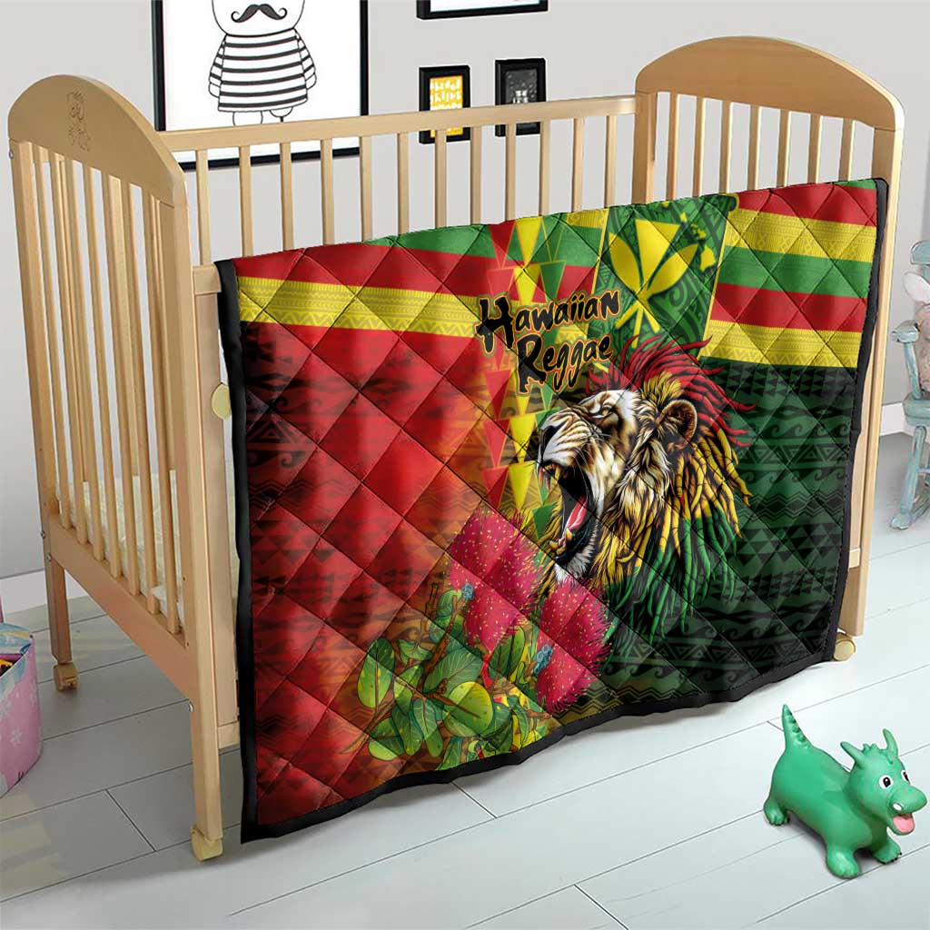 Hawaiian Reggae Quilt Kakau Art Motifs with Ohia Lehua and Rastafari Lion LT03 - Polynesian Pride