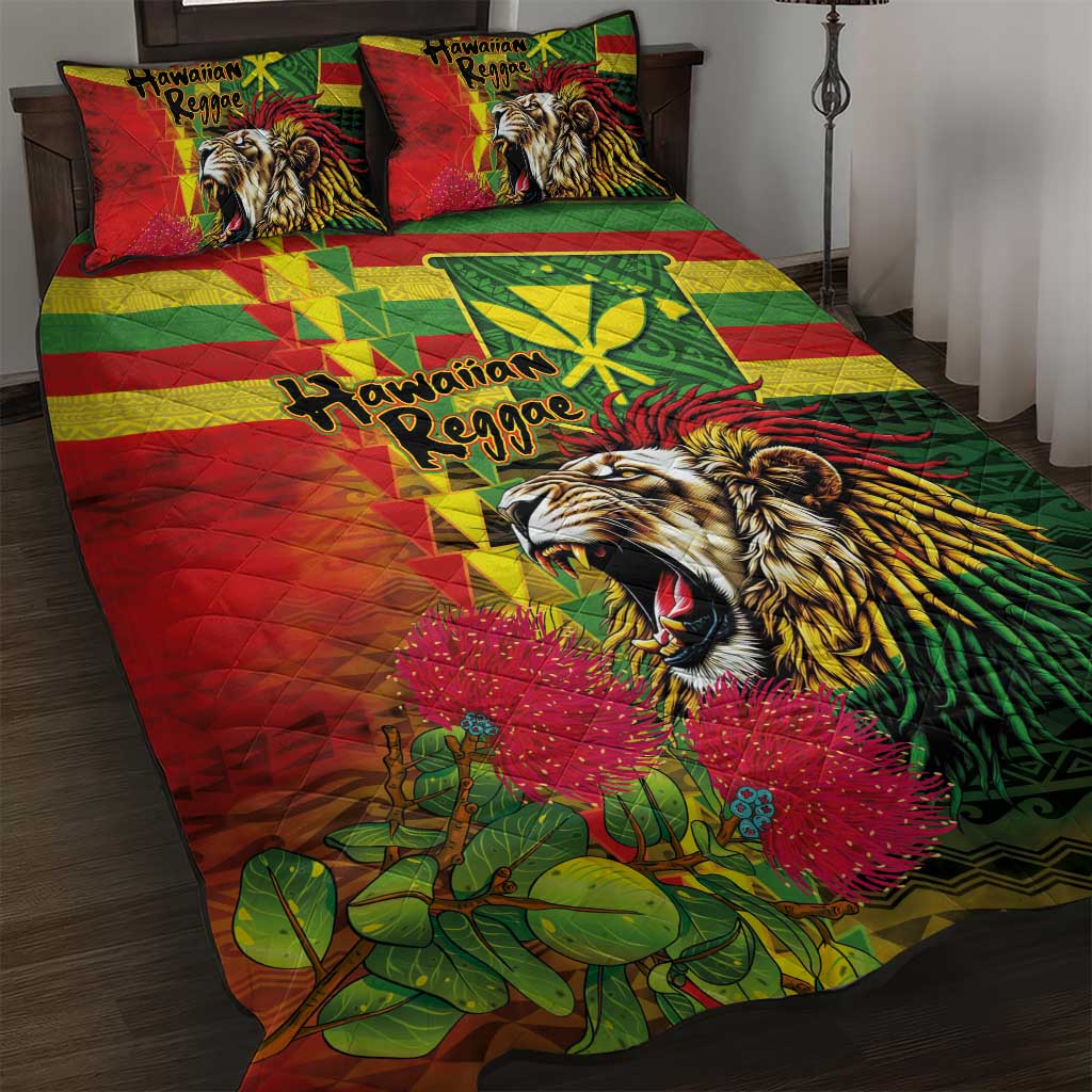 Hawaiian Reggae Quilt Bed Set Kakau Art Motifs with Ohia Lehua and Rastafari Lion LT03 Multicolor - Polynesian Pride