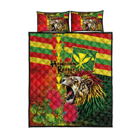 Hawaiian Reggae Quilt Bed Set Kakau Art Motifs with Ohia Lehua and Rastafari Lion LT03 - Polynesian Pride