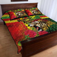 Hawaiian Reggae Quilt Bed Set Kakau Art Motifs with Ohia Lehua and Rastafari Lion LT03 - Polynesian Pride