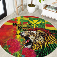 Hawaiian Reggae Round Carpet Kakau Art Motifs with Ohia Lehua and Rastafari Lion LT03 Multicolor - Polynesian Pride