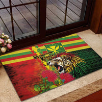 Hawaiian Reggae Rubber Doormat Kakau Art Motifs with Ohia Lehua and Rastafari Lion LT03 - Polynesian Pride