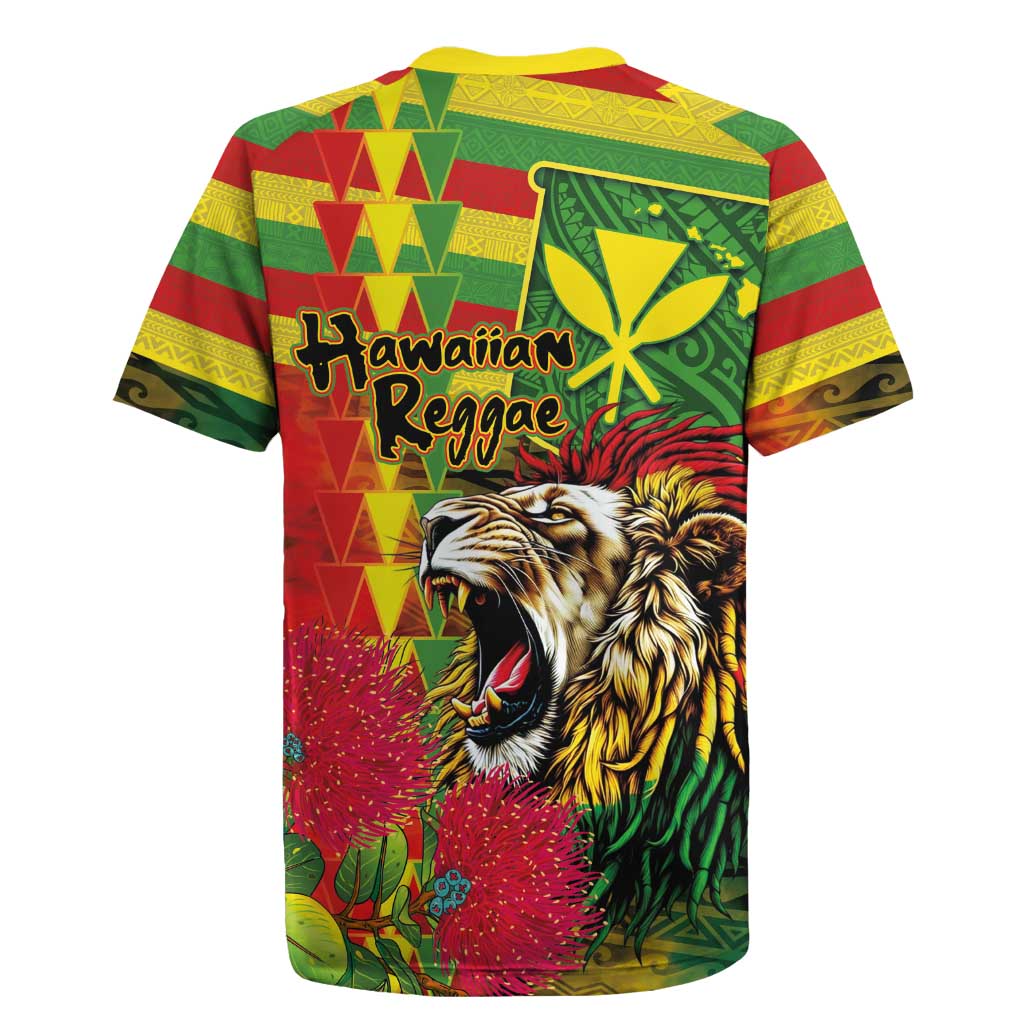 Hawaiian Reggae Rugby Jersey Kakau Art Motifs with Ohia Lehua and Rastafari Lion LT03 - Polynesian Pride