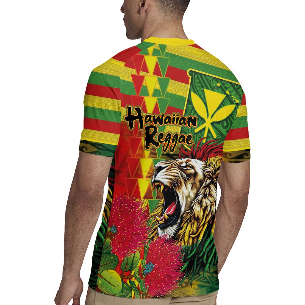 Hawaiian Reggae Rugby Jersey Kakau Art Motifs with Ohia Lehua and Rastafari Lion LT03 - Polynesian Pride