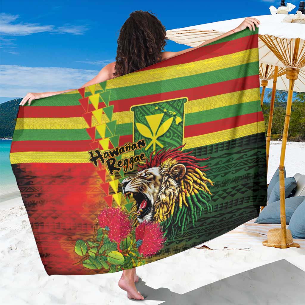 Hawaiian Reggae Sarong Kakau Art Motifs with Ohia Lehua and Rastafari Lion LT03 One Size 44 x 66 inches Multicolor - Polynesian Pride
