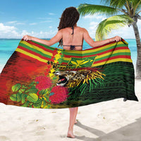 Hawaiian Reggae Sarong Kakau Art Motifs with Ohia Lehua and Rastafari Lion LT03 - Polynesian Pride