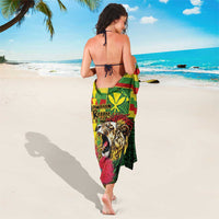 Hawaiian Reggae Sarong Kakau Art Motifs with Ohia Lehua and Rastafari Lion LT03 - Polynesian Pride