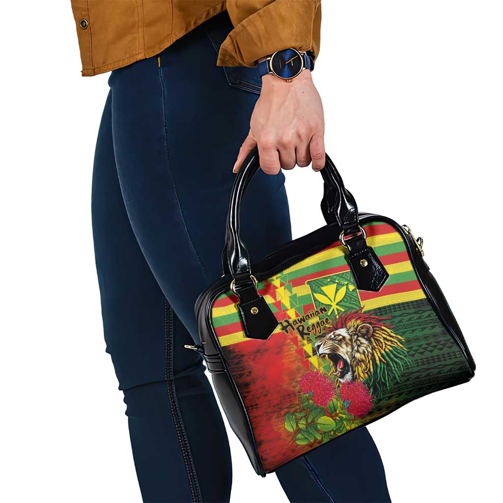 Hawaiian Reggae Shoulder Handbag Kakau Art Motifs with Ohia Lehua and Rastafari Lion LT03 - Polynesian Pride