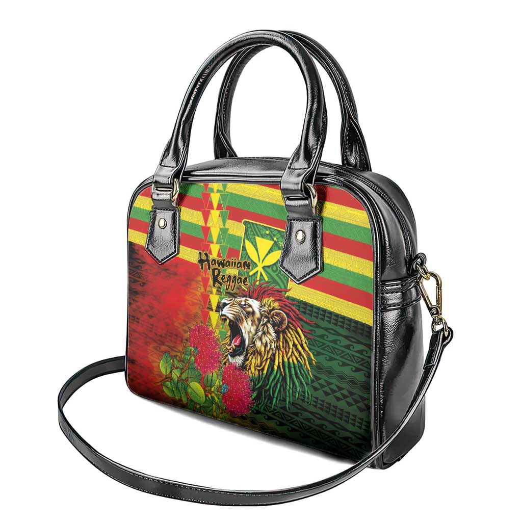 Hawaiian Reggae Shoulder Handbag Kakau Art Motifs with Ohia Lehua and Rastafari Lion LT03 - Polynesian Pride