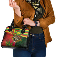 Hawaiian Reggae Shoulder Handbag Kakau Art Motifs with Ohia Lehua and Rastafari Lion LT03 - Polynesian Pride