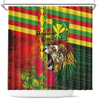 Hawaiian Reggae Shower Curtain Kakau Art Motifs with Ohia Lehua and Rastafari Lion LT03 Multicolor - Polynesian Pride