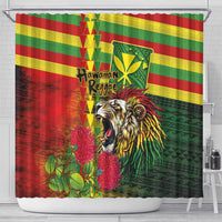Hawaiian Reggae Shower Curtain Kakau Art Motifs with Ohia Lehua and Rastafari Lion LT03 - Polynesian Pride