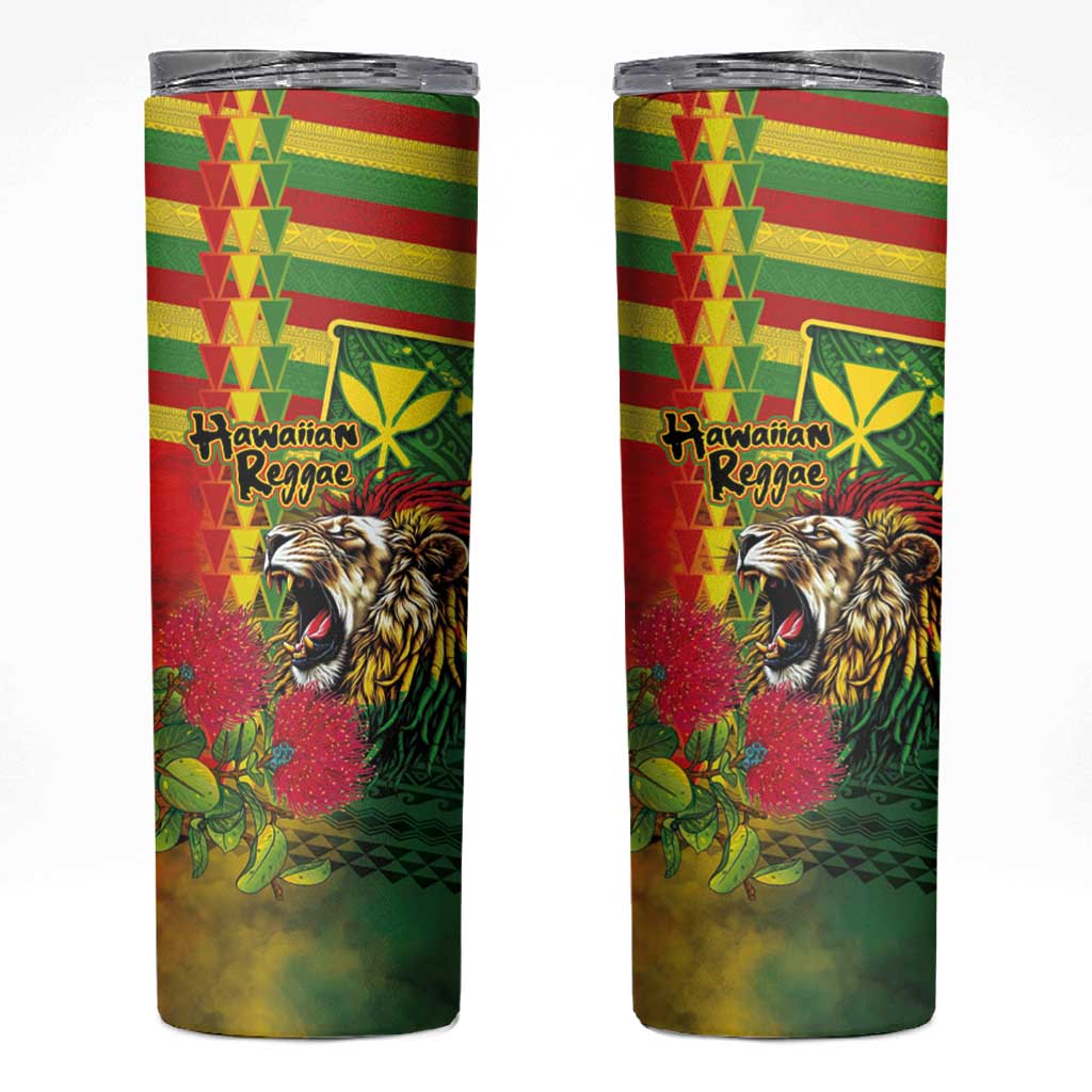 Hawaiian Reggae Skinny Tumbler Kakau Art Motifs with Ohia Lehua and Rastafari Lion LT03 Multicolor - Polynesian Pride