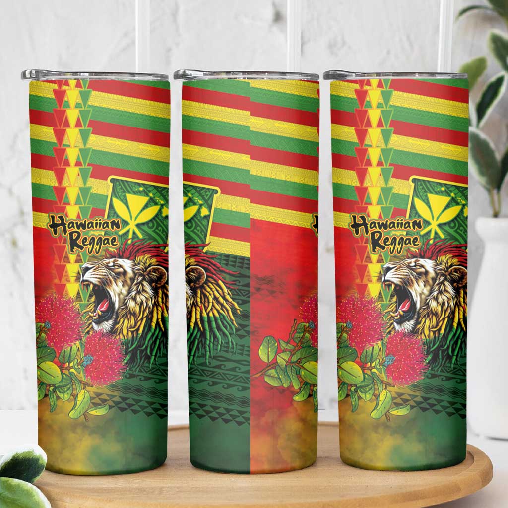 Hawaiian Reggae Skinny Tumbler Kakau Art Motifs with Ohia Lehua and Rastafari Lion LT03 - Polynesian Pride