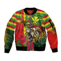 Hawaiian Reggae Sleeve Zip Bomber Jacket Kakau Art Motifs with Ohia Lehua and Rastafari Lion LT03 Unisex Multicolor - Polynesian Pride