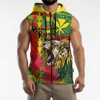 Hawaiian Reggae Sleeveless Zip Hoodie Kakau Art Motifs with Ohia Lehua and Rastafari Lion LT03 - Polynesian Pride