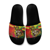 Hawaiian Reggae Slide Sandals Kakau Art Motifs with Ohia Lehua and Rastafari Lion LT03 Multicolor - Polynesian Pride