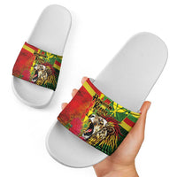 Hawaiian Reggae Slide Sandals Kakau Art Motifs with Ohia Lehua and Rastafari Lion LT03 - Polynesian Pride