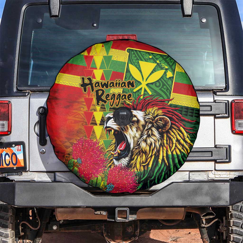 Hawaiian Reggae Spare Tire Cover Kakau Art Motifs with Ohia Lehua and Rastafari Lion LT03 Multicolor - Polynesian Pride