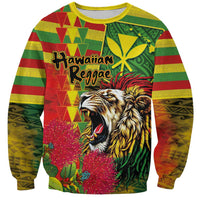 Hawaiian Reggae Sweatshirt Kakau Art Motifs with Ohia Lehua and Rastafari Lion LT03 Unisex Multicolor - Polynesian Pride