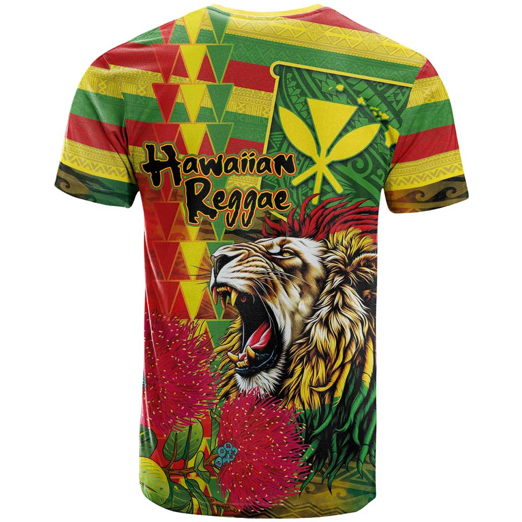 Hawaiian Reggae T Shirt Kakau Art Motifs with Ohia Lehua and Rastafari Lion LT03 - Polynesian Pride