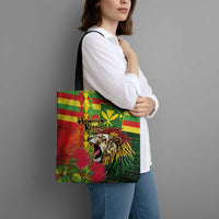 Hawaiian Reggae Tote Bag Kakau Art Motifs with Ohia Lehua and Rastafari Lion LT03 - Polynesian Pride