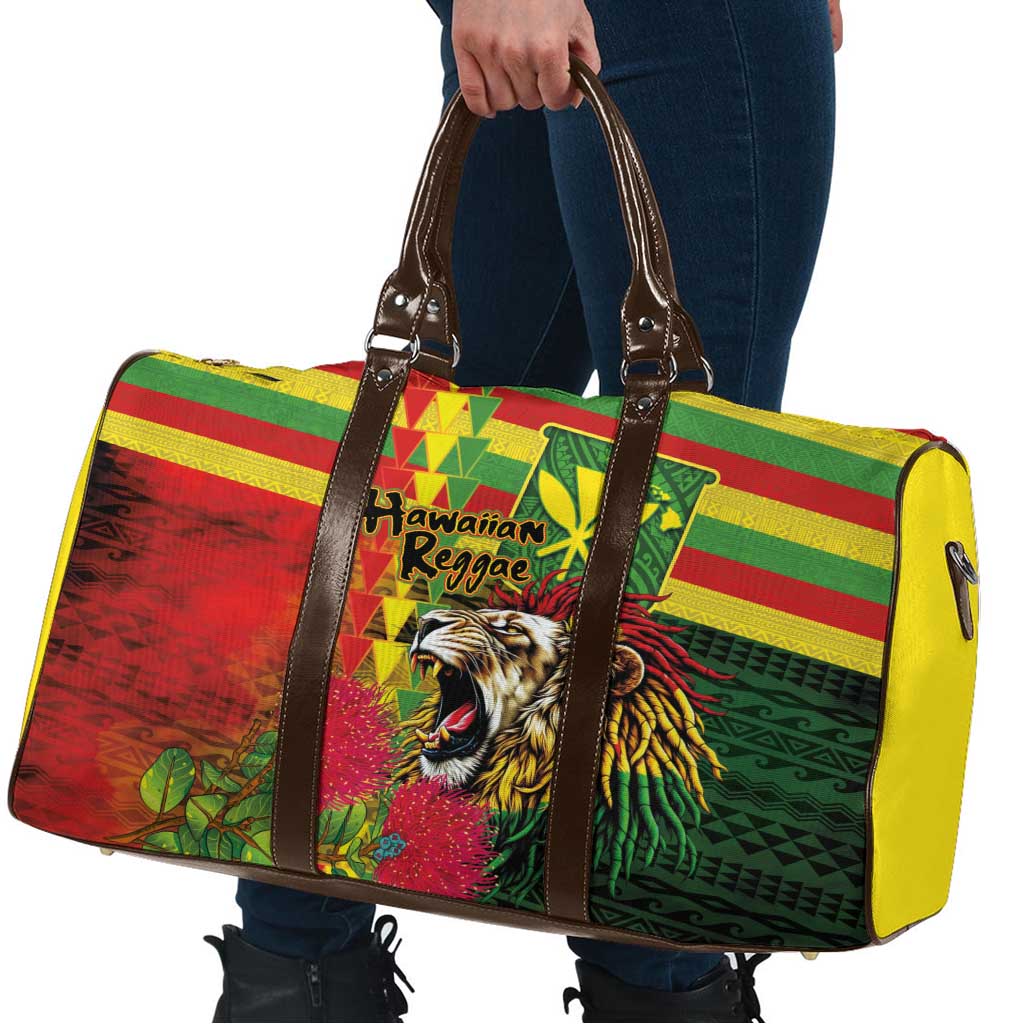 Hawaiian Reggae Travel Bag Kakau Art Motifs with Ohia Lehua and Rastafari Lion LT03 - Polynesian Pride