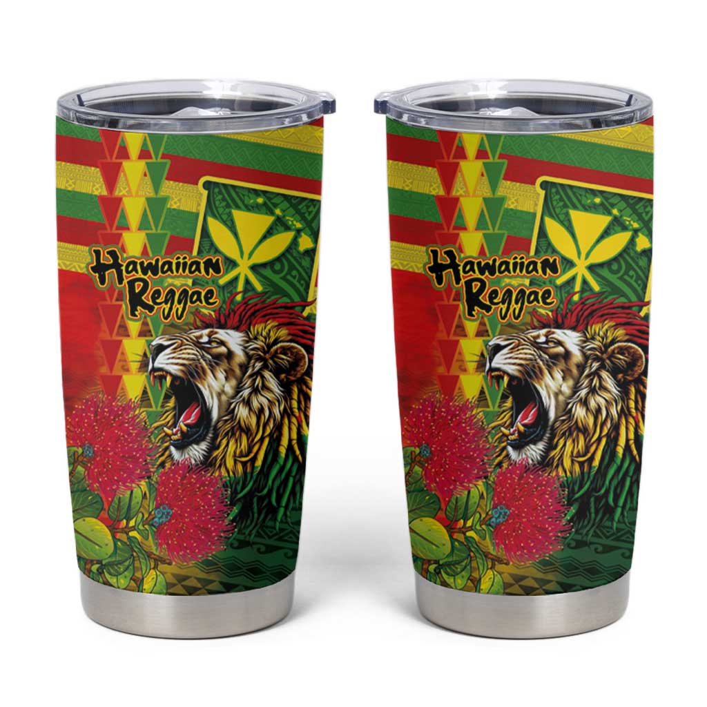 Hawaiian Reggae Tumbler Cup Kakau Art Motifs with Ohia Lehua and Rastafari Lion LT03 Multicolor - Polynesian Pride