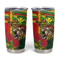 Hawaiian Reggae Tumbler Cup Kakau Art Motifs with Ohia Lehua and Rastafari Lion LT03 Multicolor - Polynesian Pride