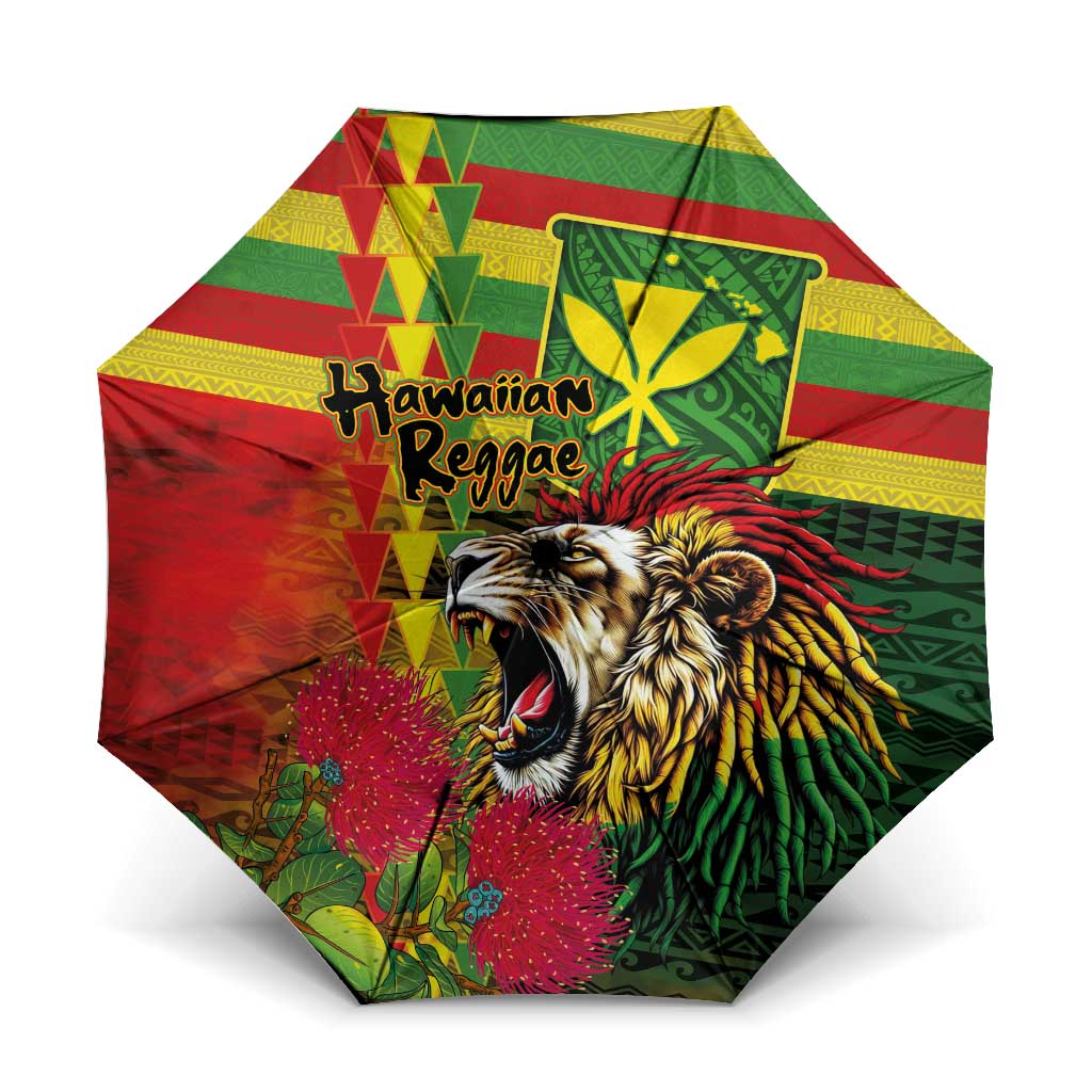 Hawaiian Reggae Umbrella Kakau Art Motifs with Ohia Lehua and Rastafari Lion LT03 One Size Folded 11.42 inch Opened Diameter 37.4 inch Multicolor - Polynesian Pride