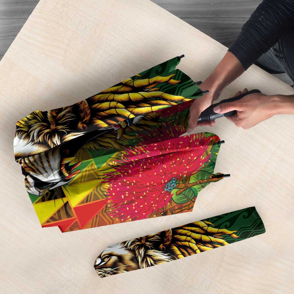 Hawaiian Reggae Umbrella Kakau Art Motifs with Ohia Lehua and Rastafari Lion LT03 - Polynesian Pride