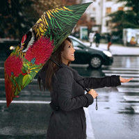 Hawaiian Reggae Umbrella Kakau Art Motifs with Ohia Lehua and Rastafari Lion LT03 - Polynesian Pride