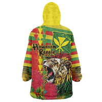 Hawaiian Reggae Wearable Blanket Hoodie Kakau Art Motifs with Ohia Lehua and Rastafari Lion LT03 - Polynesian Pride