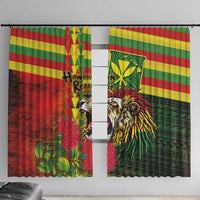 Hawaiian Reggae Window Curtain Kakau Art Motifs with Ohia Lehua and Rastafari Lion LT03 With Hooks Multicolor - Polynesian Pride