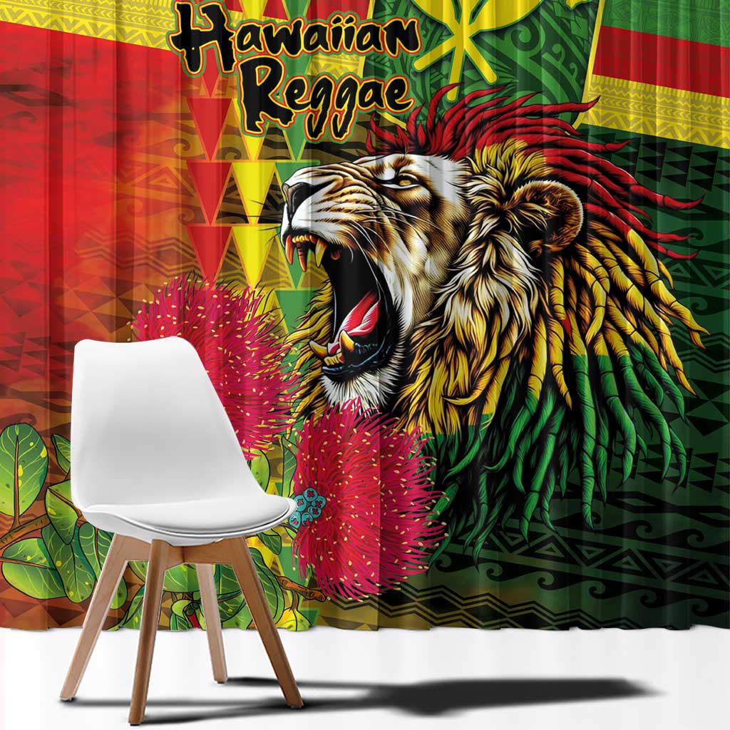 Hawaiian Reggae Window Curtain Kakau Art Motifs with Ohia Lehua and Rastafari Lion LT03 - Polynesian Pride