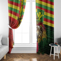 Hawaiian Reggae Window Curtain Kakau Art Motifs with Ohia Lehua and Rastafari Lion LT03 - Polynesian Pride