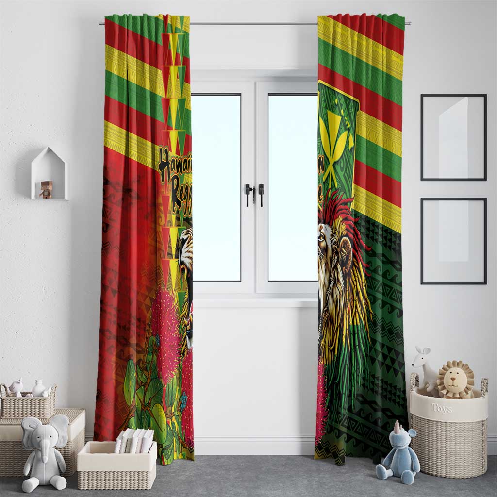 Hawaiian Reggae Window Curtain Kakau Art Motifs with Ohia Lehua and Rastafari Lion LT03 - Polynesian Pride