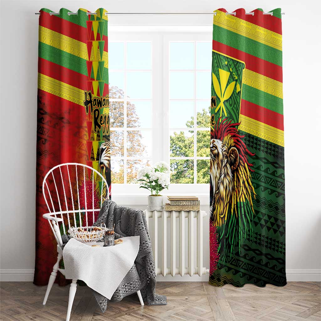 Hawaiian Reggae Window Curtain Kakau Art Motifs with Ohia Lehua and Rastafari Lion LT03 - Polynesian Pride