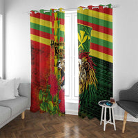Hawaiian Reggae Window Curtain Kakau Art Motifs with Ohia Lehua and Rastafari Lion LT03 With Grommets Multicolor - Polynesian Pride
