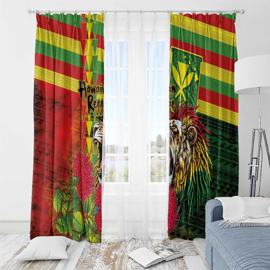 Hawaiian Reggae Window Curtain Kakau Art Motifs with Ohia Lehua and Rastafari Lion LT03 - Polynesian Pride