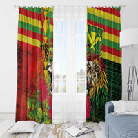 Hawaiian Reggae Window Curtain Kakau Art Motifs with Ohia Lehua and Rastafari Lion LT03 - Polynesian Pride