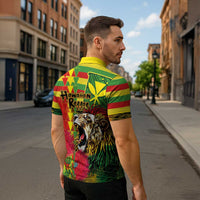 Hawaiian Reggae Zipper Polo Shirt Kakau Art Motifs with Ohia Lehua and Rastafari Lion LT03 - Polynesian Pride