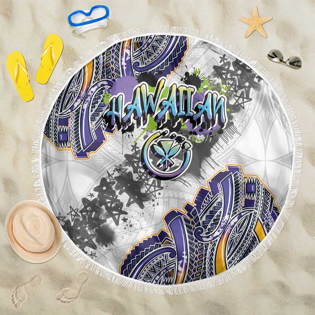 Traditional Art Hawaiian Kakau Tattoos Beach Blanket Graffiti Style LT03 One Size 150cm White - Polynesian Pride