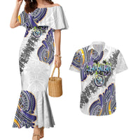Traditional Art Hawaiian Kakau Tattoos Couples Matching Mermaid Dress and Hawaiian Shirt Graffiti Style LT03 White - Polynesian Pride