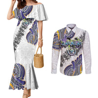 Traditional Art Hawaiian Kakau Tattoos Couples Matching Mermaid Dress and Long Sleeve Button Shirt Graffiti Style LT03 White - Polynesian Pride