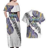 Traditional Art Hawaiian Kakau Tattoos Couples Matching Off Shoulder Maxi Dress and Hawaiian Shirt Graffiti Style LT03 - Polynesian Pride