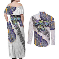 Traditional Art Hawaiian Kakau Tattoos Couples Matching Off Shoulder Maxi Dress and Long Sleeve Button Shirt Graffiti Style LT03 - Polynesian Pride